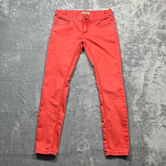 Free People Denim - Free People Skinny Jeans Women Coral Red Low Rise Stretch Denim Pants Size 25